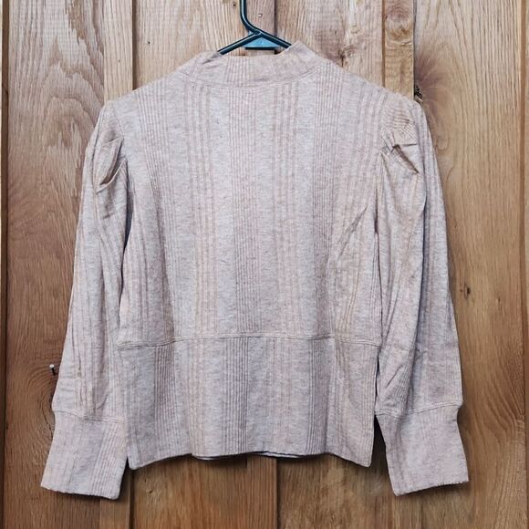 Band Of The Free Ribbed 3/4 Sleeve Mock Neck Lightweight Sweater, Medium, Tan - Picture 2 of 8